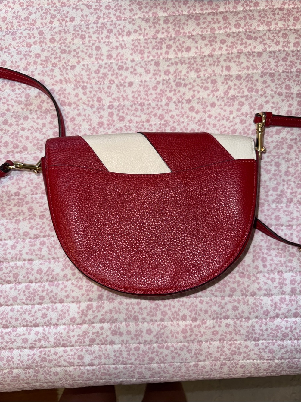 Coach Red and White Diagonal Stripe Leather Crossbody - Picture 5 of 5